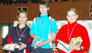Победительница в прыжках в длину новочебоксарка Татьяна Бикмулова (в центре). Фото Валерия Бакланова. 