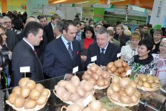 Президент ЧР М.Игнатьев осматривает выставку. Фото Валерия Бакланова.В царстве второго хлеба фоторепортаж картофель 