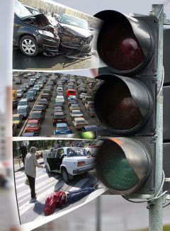 Коллаж Валерия Бакланова.Когда гаснет светофор,  страдают пешеход и шофер Обсудим! 