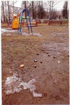 Пустые пузырьки ковром устилают детскую площадку. Фото жильцов дома № 17 по ул. ВинокуроваБизнес на жизни людей Правопорядок 