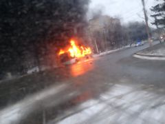 В Чебоксарах на ул. Афанасьева загорелся автобус  ДТП 